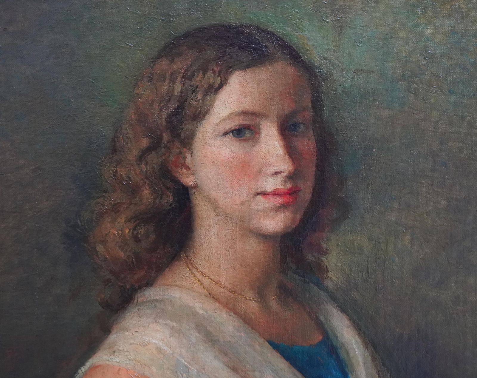 Lionel Ellisportrait Of A Girl In White Lace Shawl   British 1929 Art Portrait Oil Painting1929 photo 4285.0