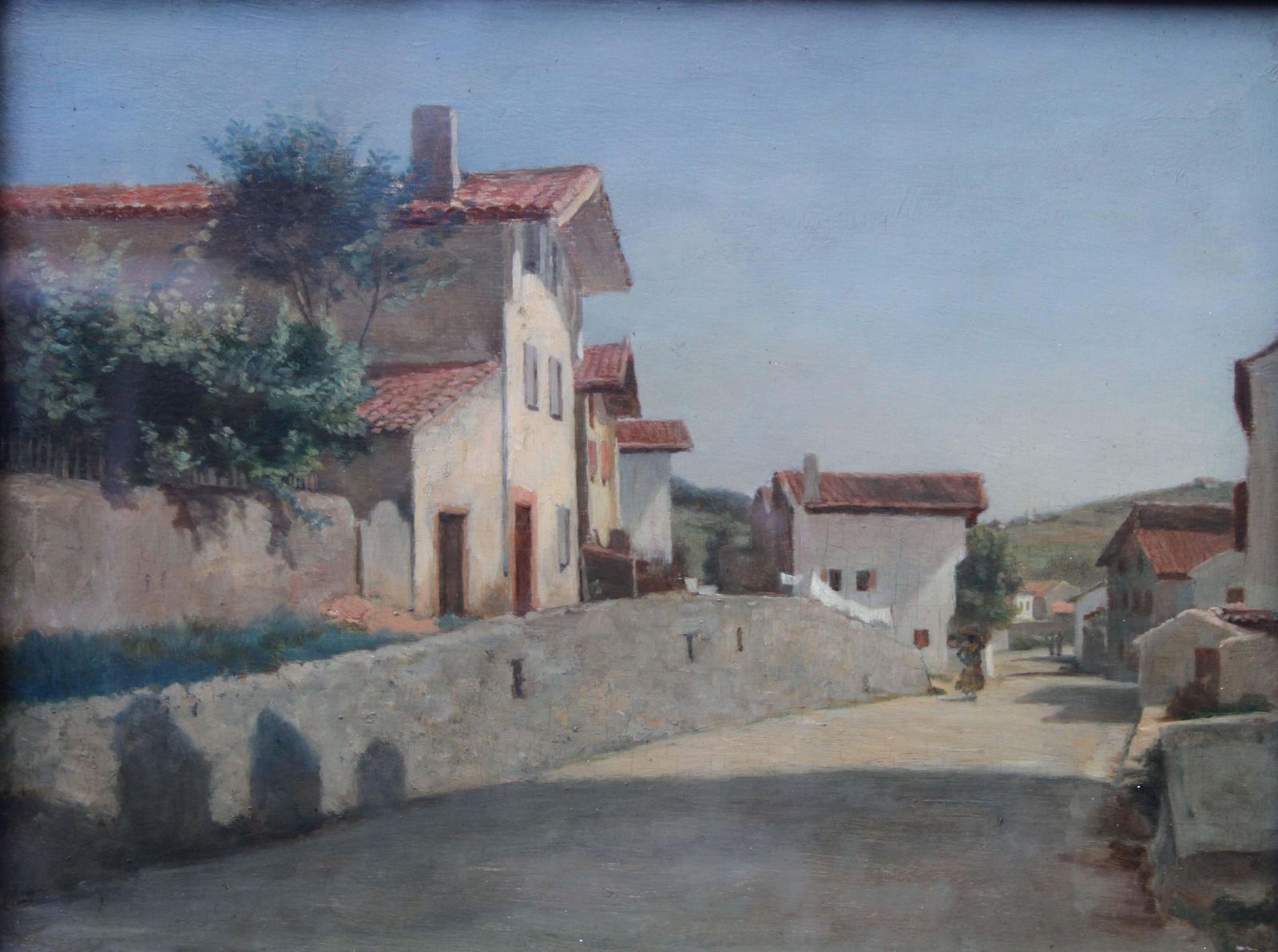 Pierre Edouard Frerevillage Landscape   French 19thc Impressionist Oil Painting  France1860 photo furniture