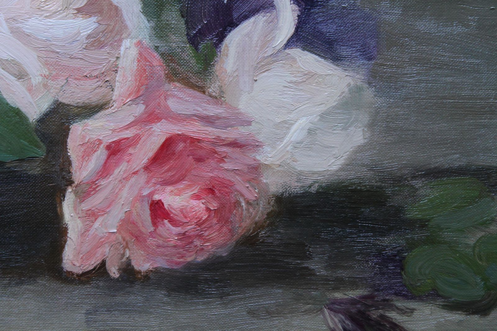 Louise Ellen Permanroses And Violets   Scottish Edwardian Art Floral Oil Painting Exhib 1908 Rsa1908 photo 4897.0
