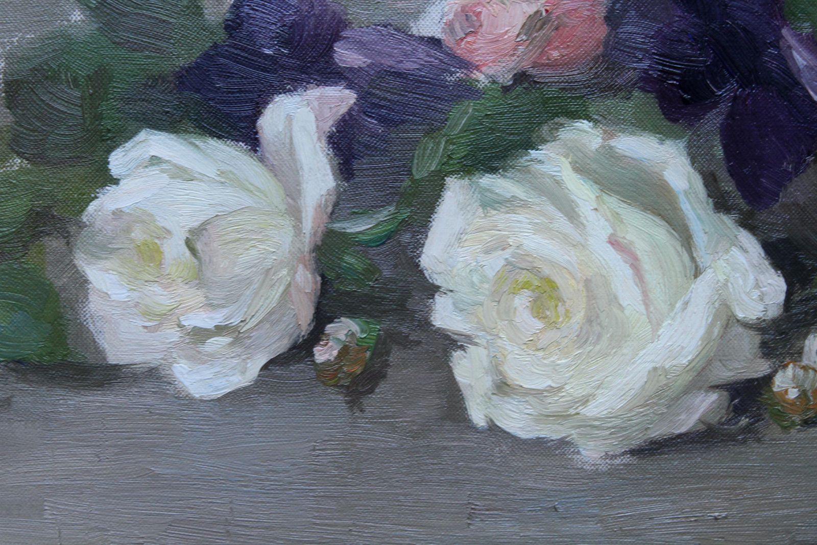Louise Ellen Permanroses And Violets   Scottish Edwardian Art Floral Oil Painting Exhib 1908 Rsa1908 photo vinterior
