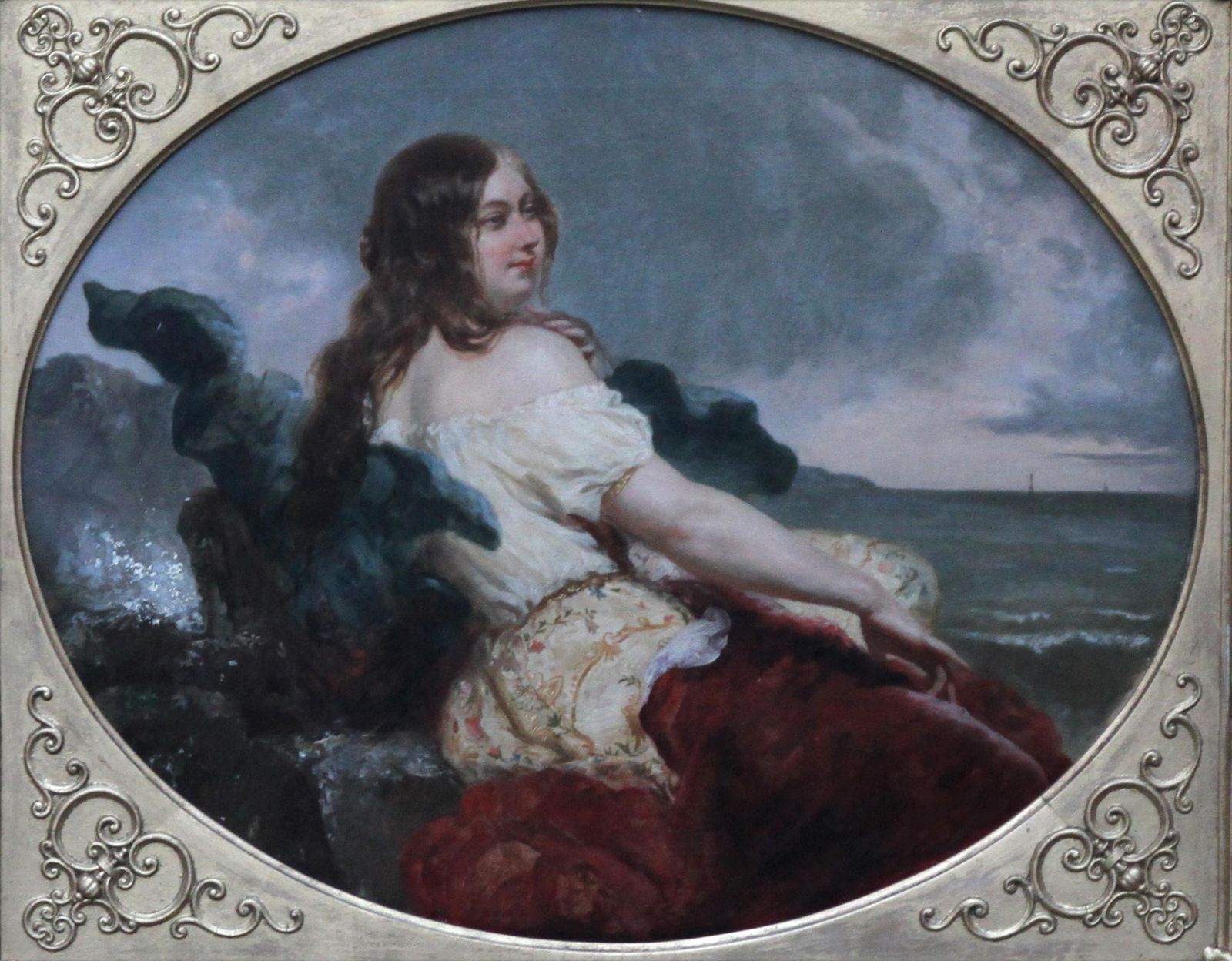 William Edward Frostportrait Of A Young Woman At The Seashore   British Victorian Art Oil Painting Circa 1840 photo furniture