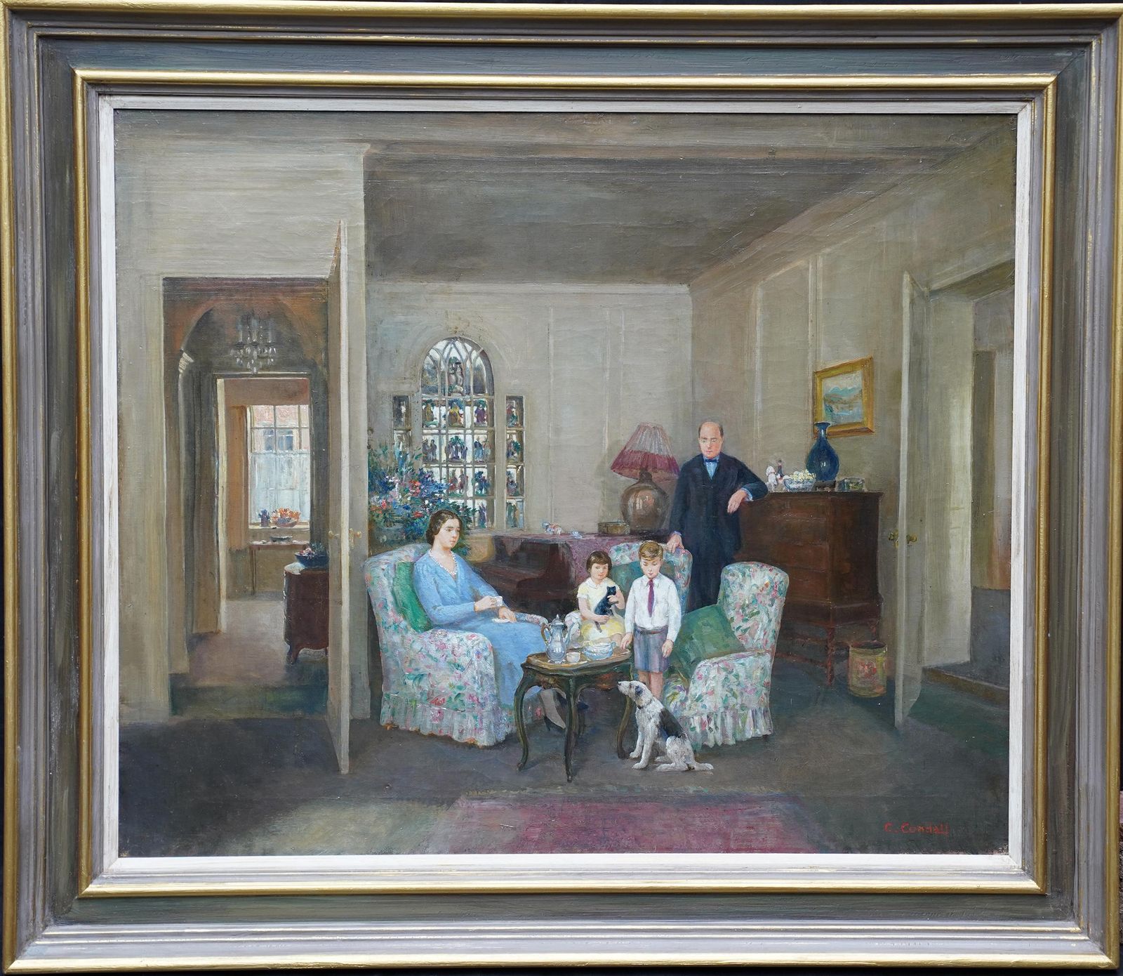 Charles Ernest Cundallportrait Of A Family In An Interior   British 1950's Art Oil Paintingcirca 1955