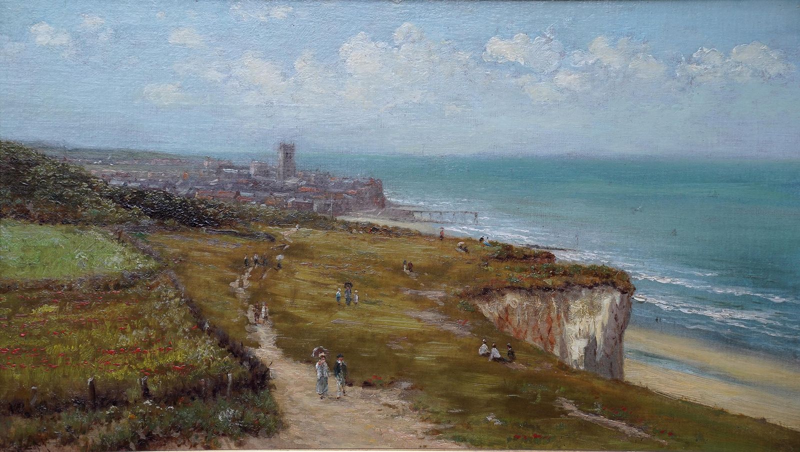 Robert Finlay Mcintyrecromer Coastal Landscape From Cliffs   British 19th Century Art Oil Paintingcira 1880 photo furniture