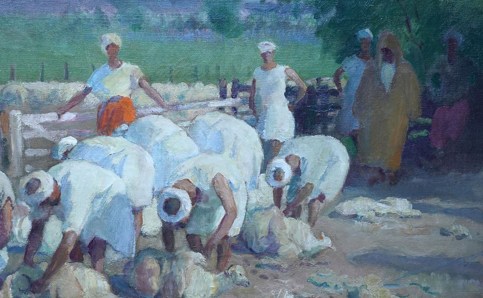 Gerald Spencer Prysesheep Shearers, Tangiers   British 1920's Orientalist Figurative Oil Paintingcirca 1925 photo vintage
