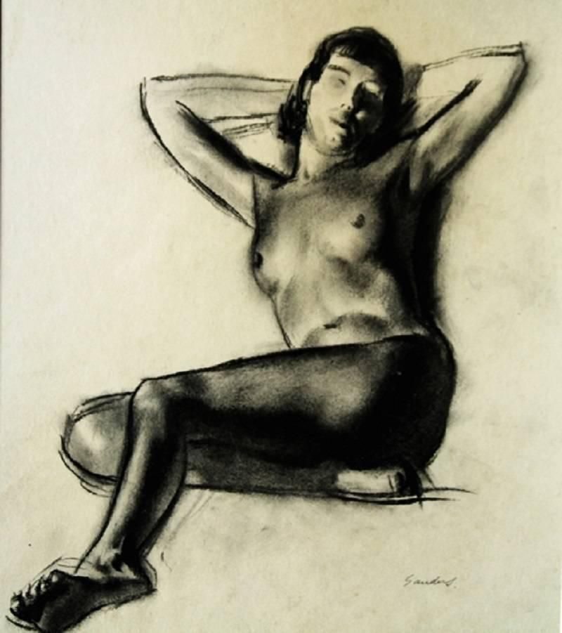 Christopher Sandersnude   British Art Deco Drawing Reclining Erotic Female Nude Portrait Ra Artistcirca 1940 photo furniture