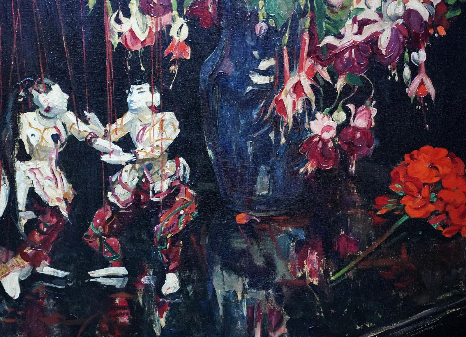 Herbert Davis Richterstill Life Of Fuchsias, Geraniums And Marionettes   British 30's Oil Paintingcirca 1930 photo Art