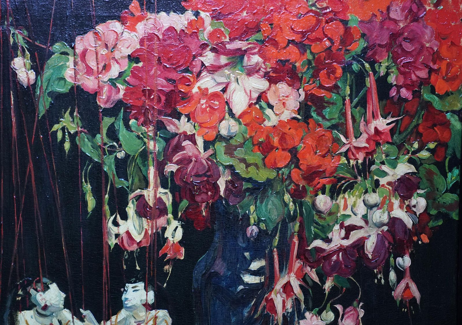 Herbert Davis Richterstill Life Of Fuchsias, Geraniums And Marionettes   British 30's Oil Paintingcirca 1930 photo 5305.0