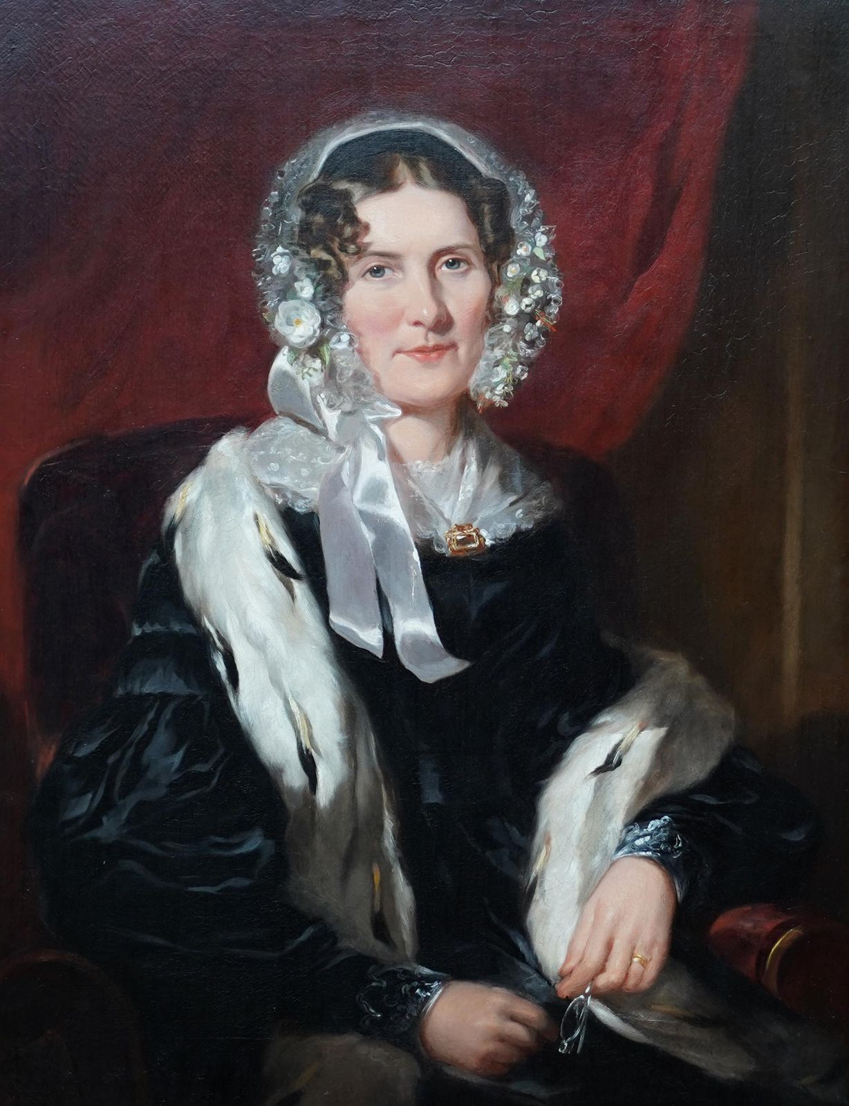 Martin Archer Shee (Circle)portrait Of Lady In Ermine Stole   British 19th Century Art Female Oil Paintingcirca 1845 photo furniture
