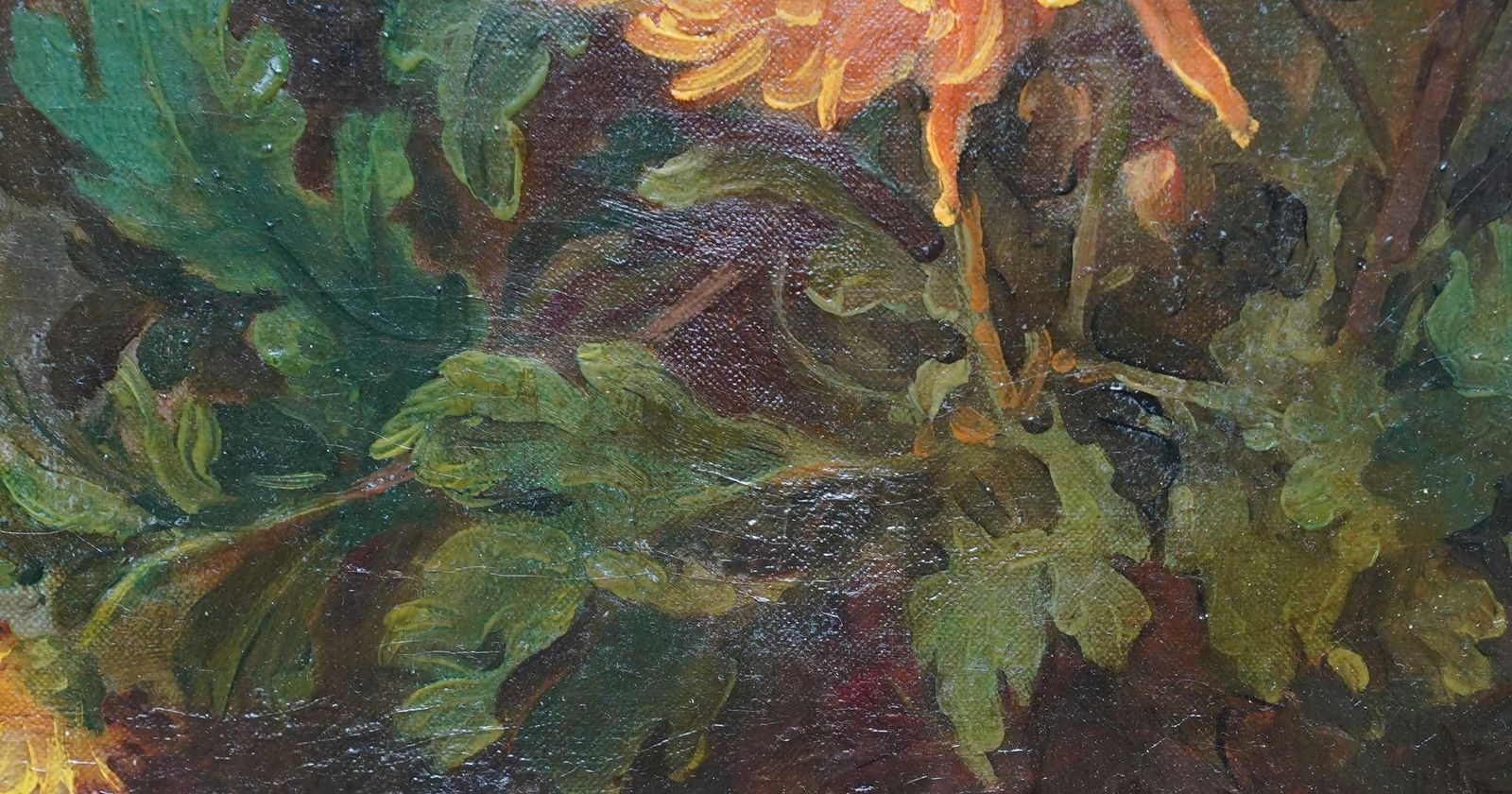 Portrait Of A Lady Arranging Flowers   British 1940's Art Oil Paintingcirca 1940 photo vintage