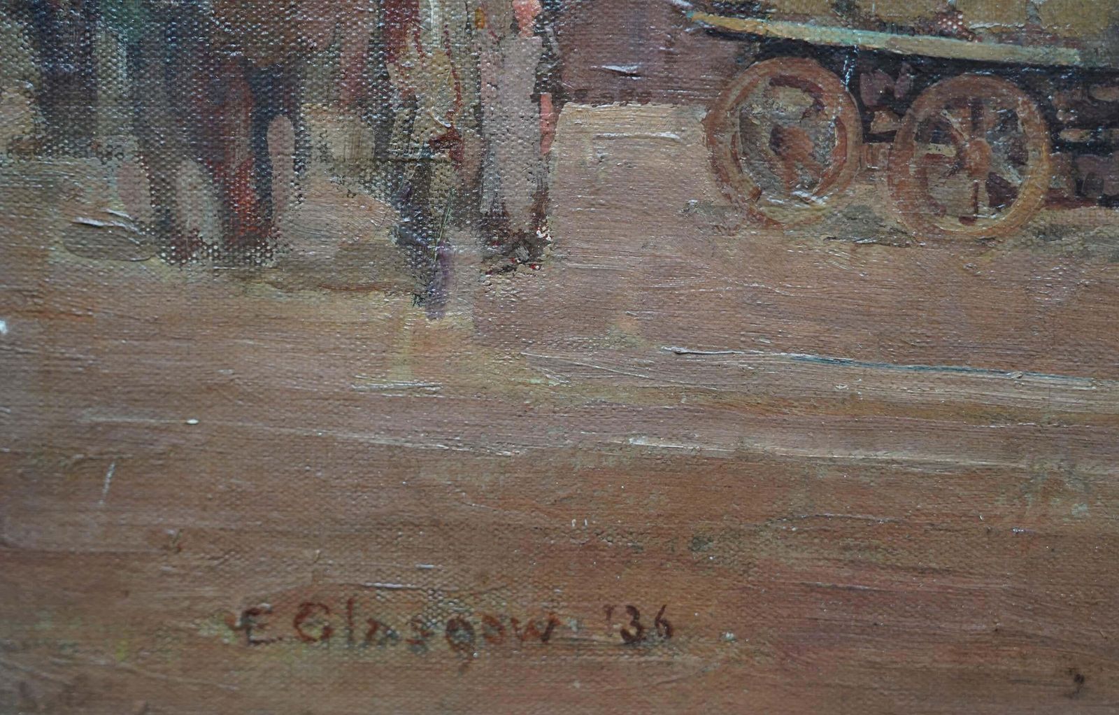 photo for sale Edwin Glasgowtown Landscape With Figures   British 1930's Post Impressionist Oil Painting Art1936