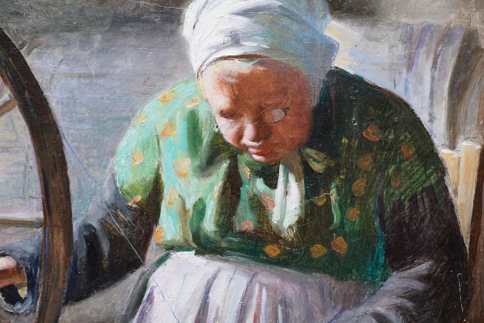 William Albert Ablettportrait Of Lady At Spinning Wheel   French 1901 Interior Portrait Oil Painting1901 photo vinterior