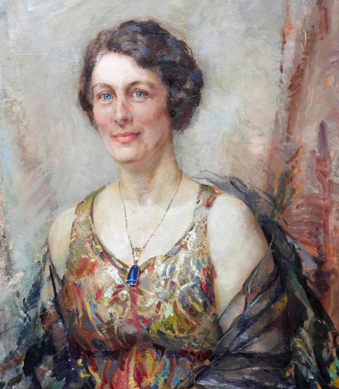 Elsie Marchportrait Of A Lady With Pendant   British Art Deco 30's Portrait Oil Painting1933 photo Art