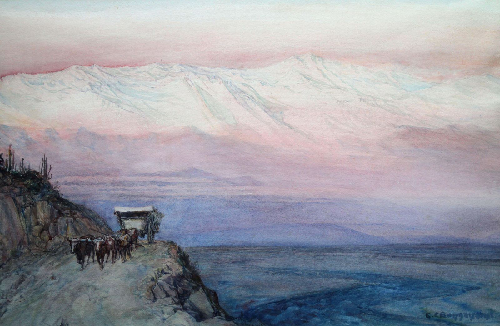 Ernest Courtois De Bonnencontreandes Mountains   French 19thc Post Impressionist Art Peru Mountainous Landscapecirca 1900 photo furniture