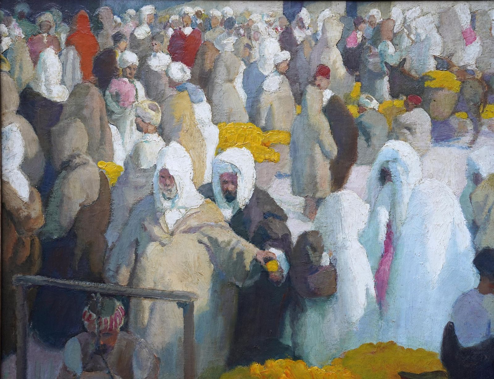 Gerald Spencer Prysetangiers Lemon Market   British 1920's Oriental Figural Art Oil Painting Circa 1925 photo furniture