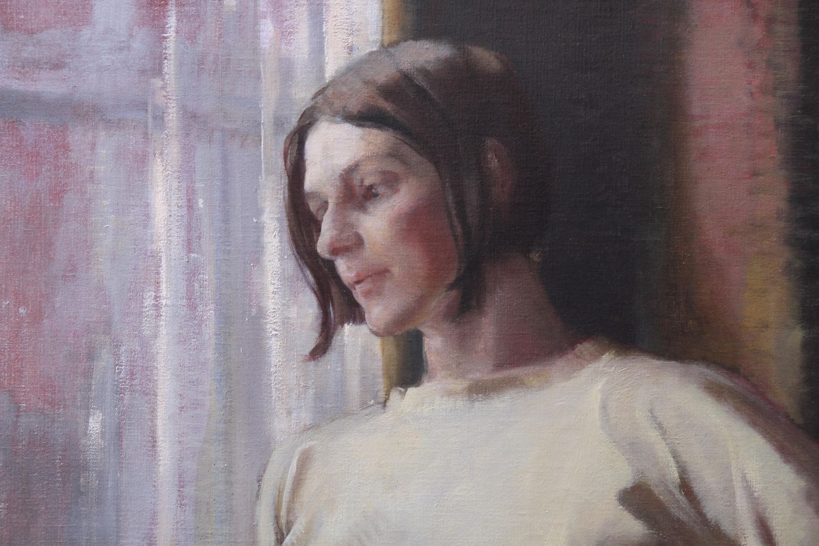 Alice Mary Burtoncontemplation   British 1950's Art Female Portrait Oil Painting Female Artist1955 photo Art