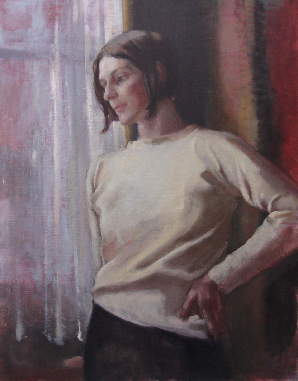 Alice Mary Burtoncontemplation   British 1950's Art Female Portrait Oil Painting Female Artist1955 photo buy