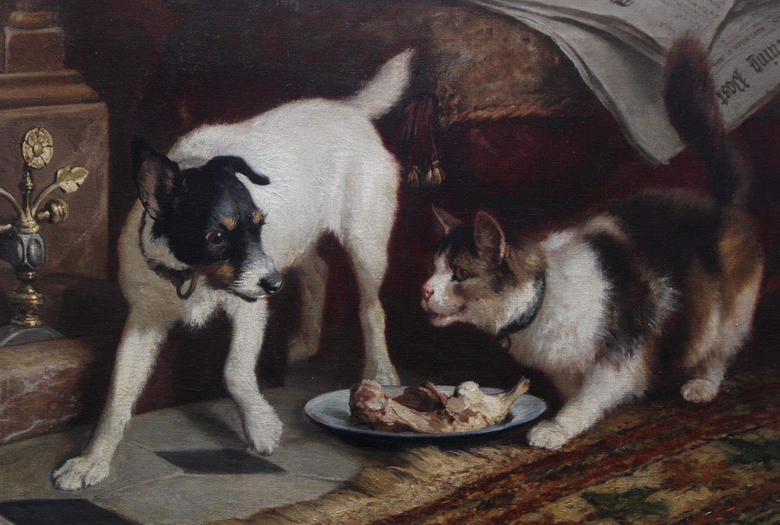 Carl Suhrlandtportrait Of A Cat And Dog   Victorian Genre 1884 Animal Art Oil Painting1884 photo for sale