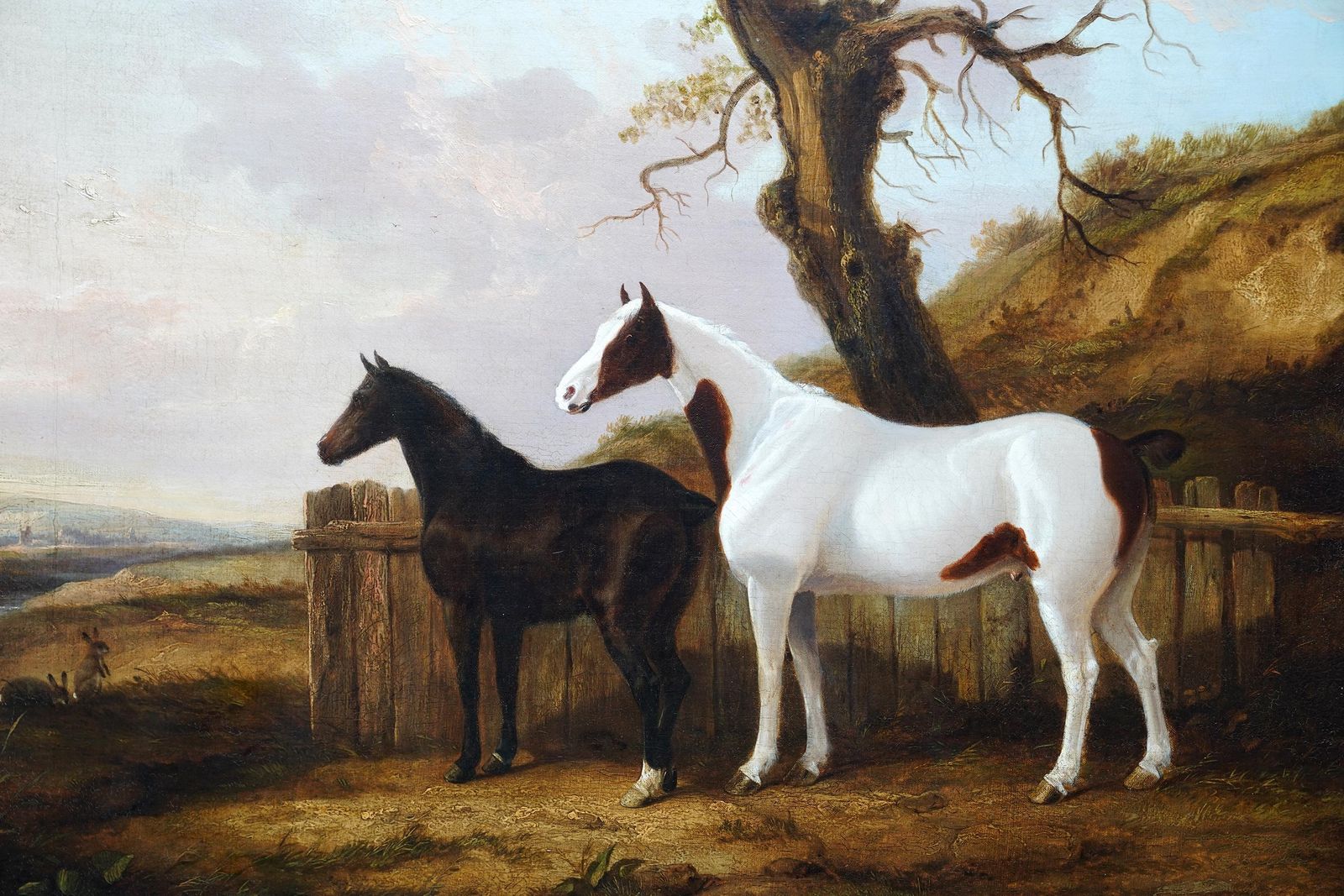 Portrait Of Two Horses In A Landscape   British 19thc Equine Art Oil Painting1840 photo for sale