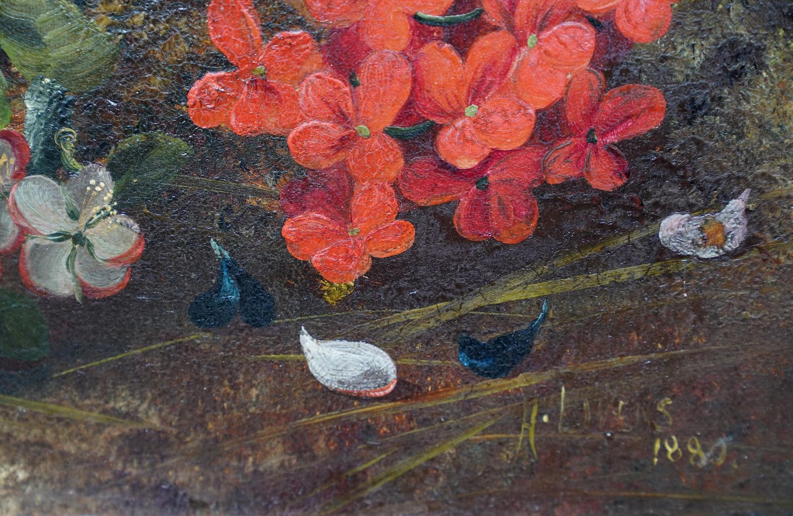 photo for sale Henry John Livensstill Life With Flowers And Bird's Nest   British Art 1880 Floral Oil Painting1880