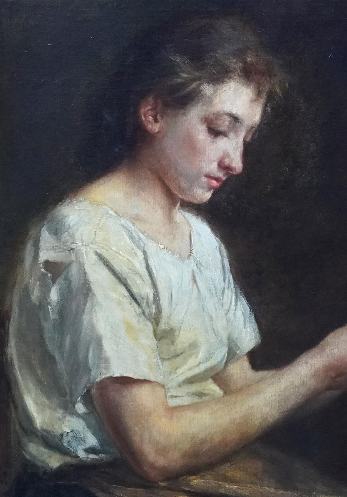 Alfred Ronnerthe Flax Spinner   Belgian Victorian Art Female Portrait Oil Painting Craftworkcirca 1890 photo Art