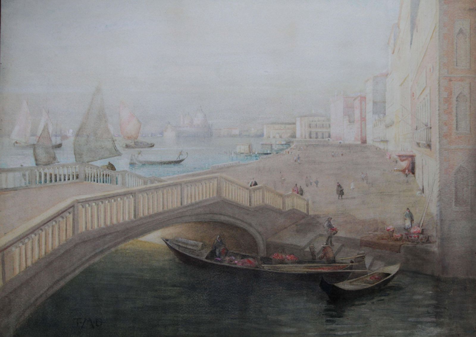 Thomas Millie Dowvenice   Scottish 19thc Glasgow Boy Artist Seascape Painting Venetian Bridgecirca 1900 photo furniture