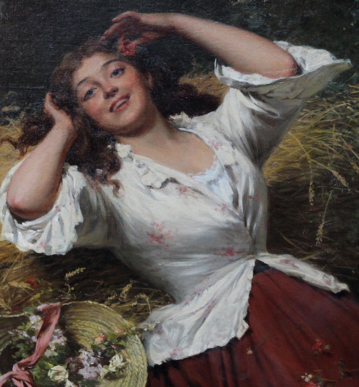 Edwin Robertsa Summer Beauty   British Victorian Genre Art Female Portrait Oil Paintingcirca 1880 photo for sale