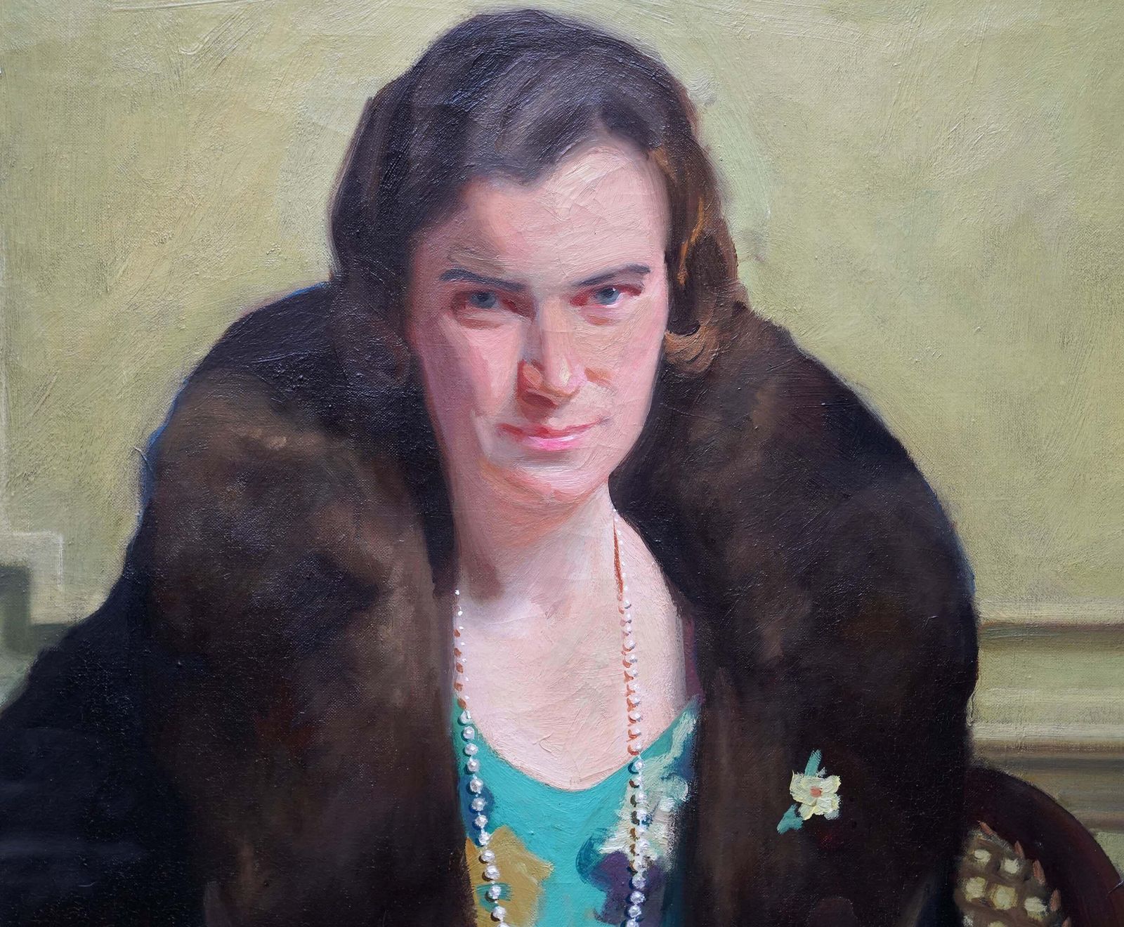 David Cowan Dobsonportrait Of A Lady In Green Dress   Scottish 1930's Art Deco Oil Painting 1931 photo Art