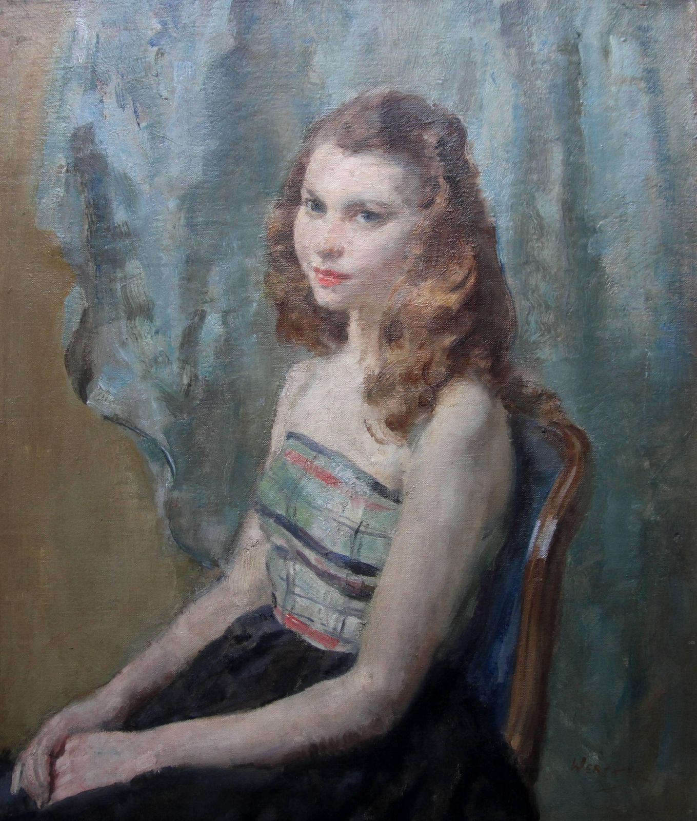 Walter Ernest Websterportrait Of Seated Young Woman    British 30's Art Impressionist Oil Painting 1930's photo furniture