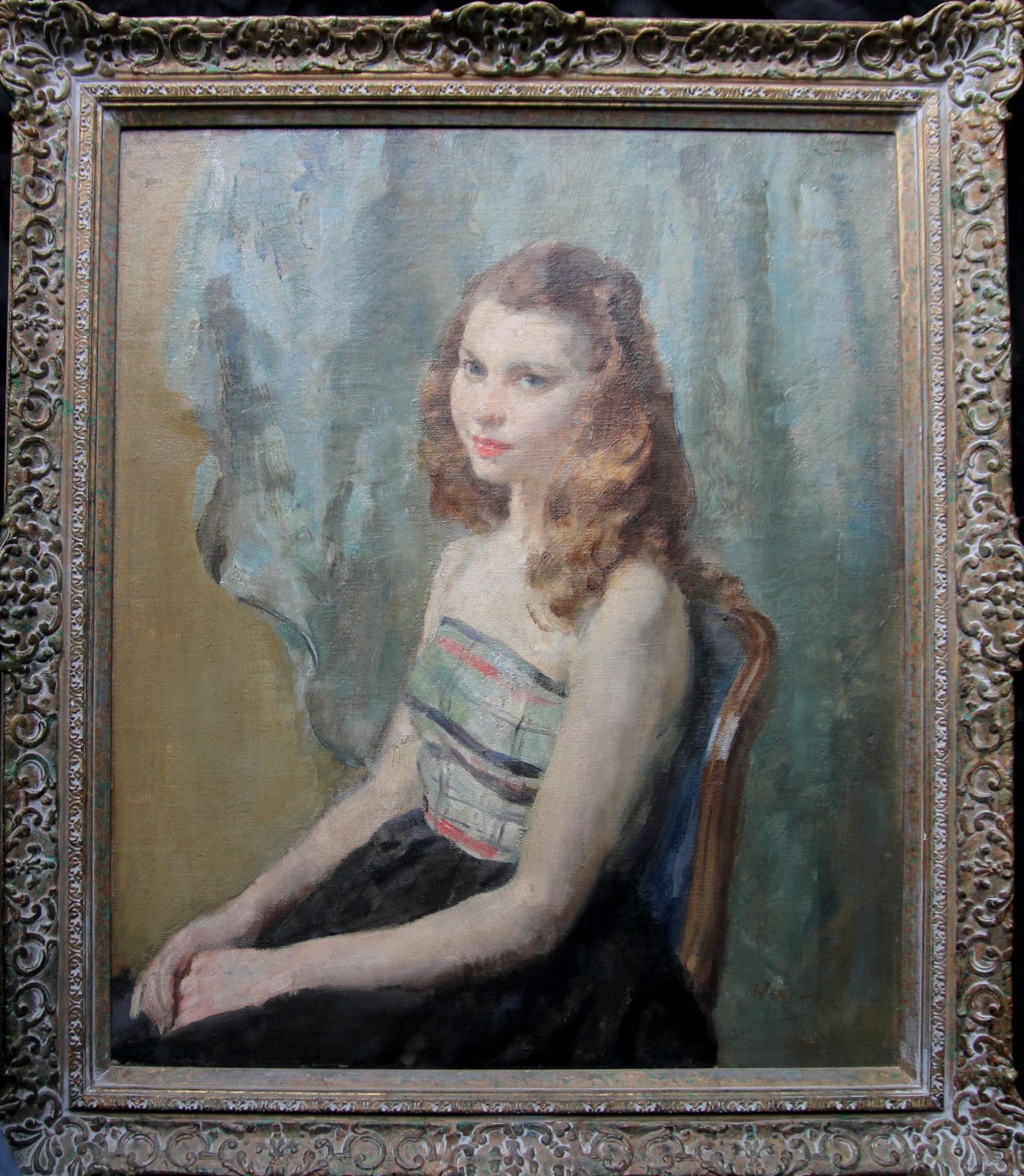 photo furniture Walter Ernest Websterportrait Of Seated Young Woman    British 30's Art Impressionist Oil Painting 1930's