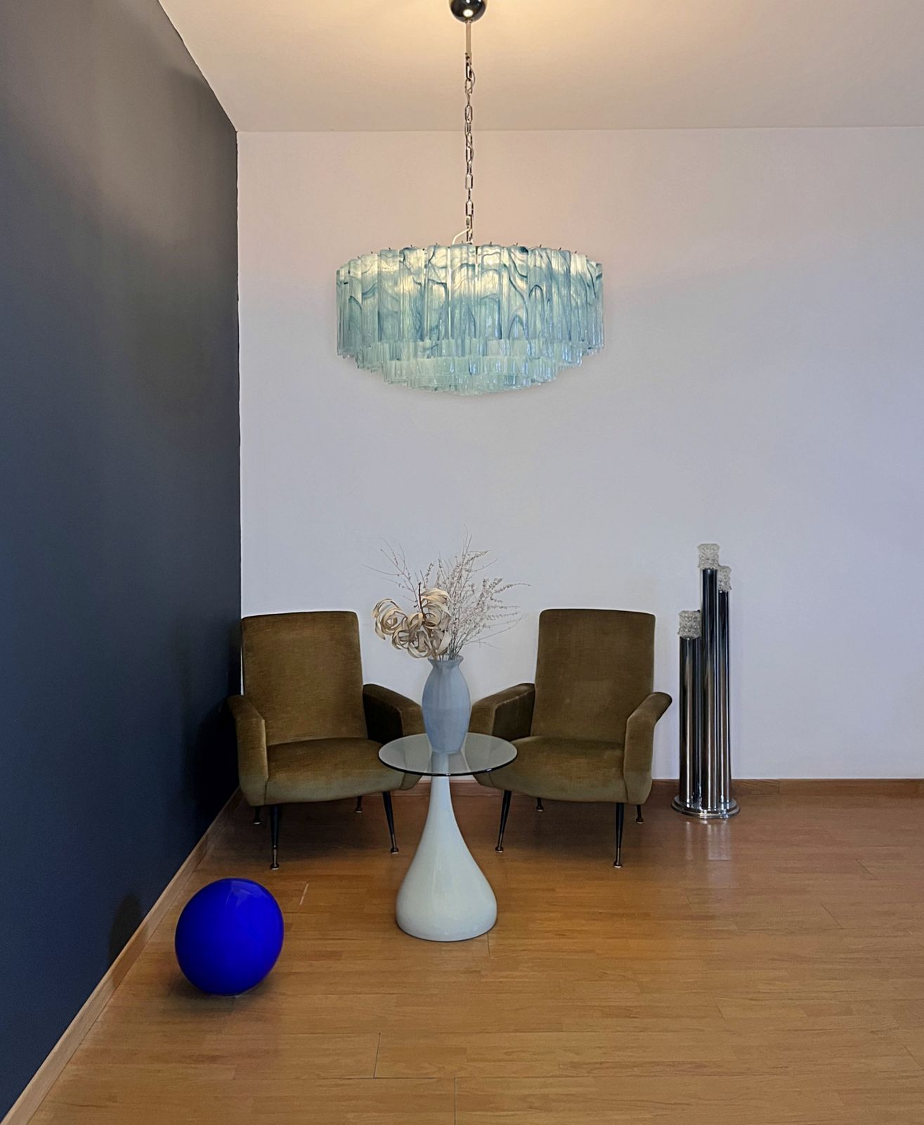 Large Murano Glass Chandelier  101 Blue Alabaster Glass Tube photo furniture