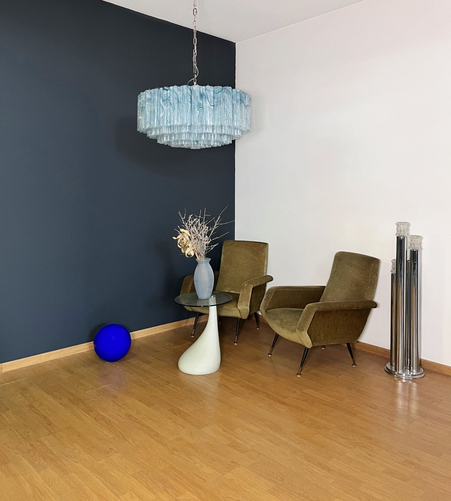 Large Murano Glass Chandelier  101 Blue Alabaster Glass Tube photo Lighting