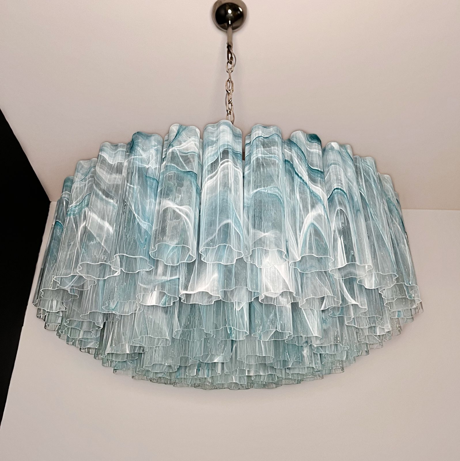 Large Murano Glass Chandelier  101 Blue Alabaster Glass Tube photo buy