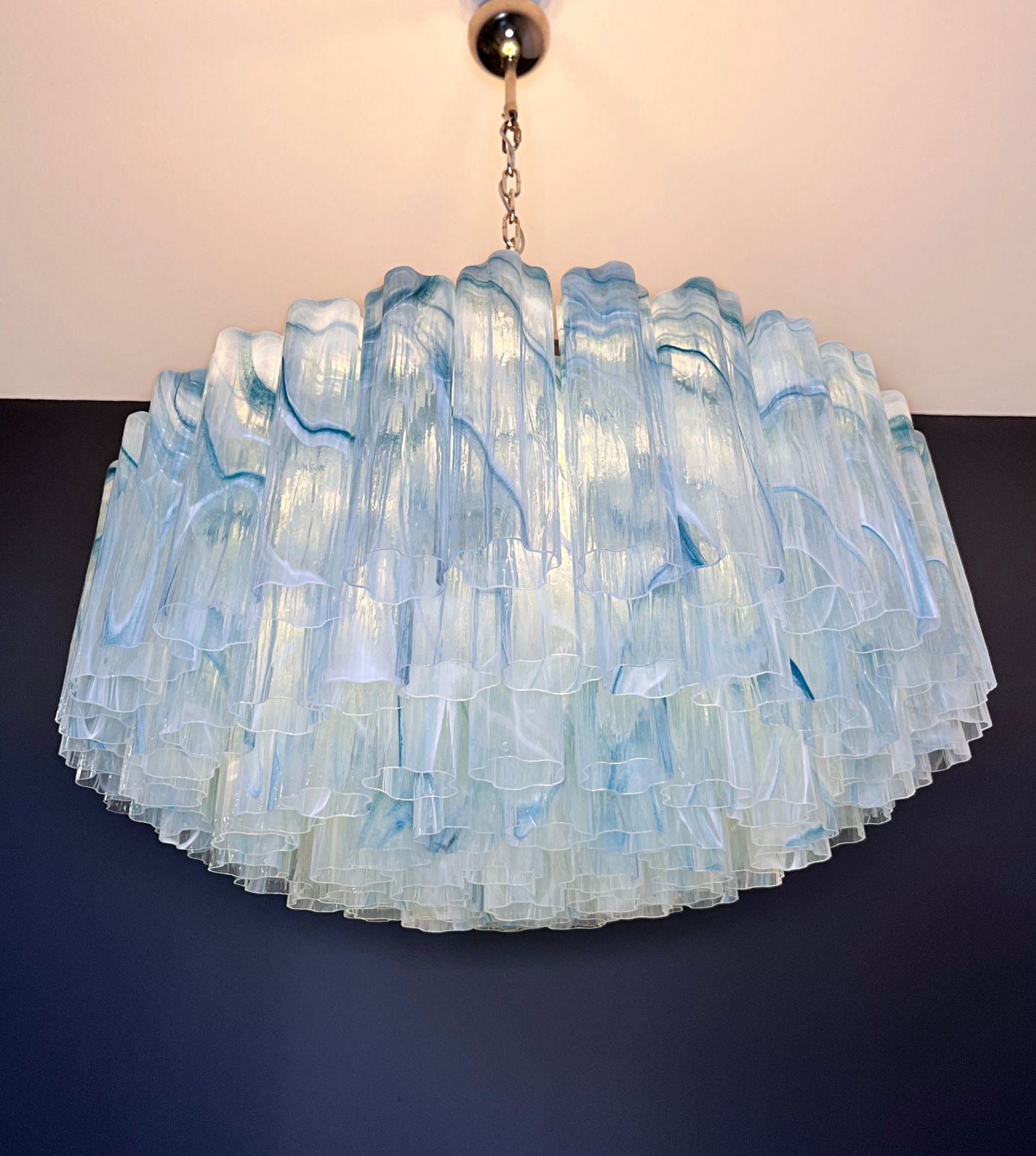 photo furniture Large Murano Glass Chandelier  101 Blue Alabaster Glass Tube