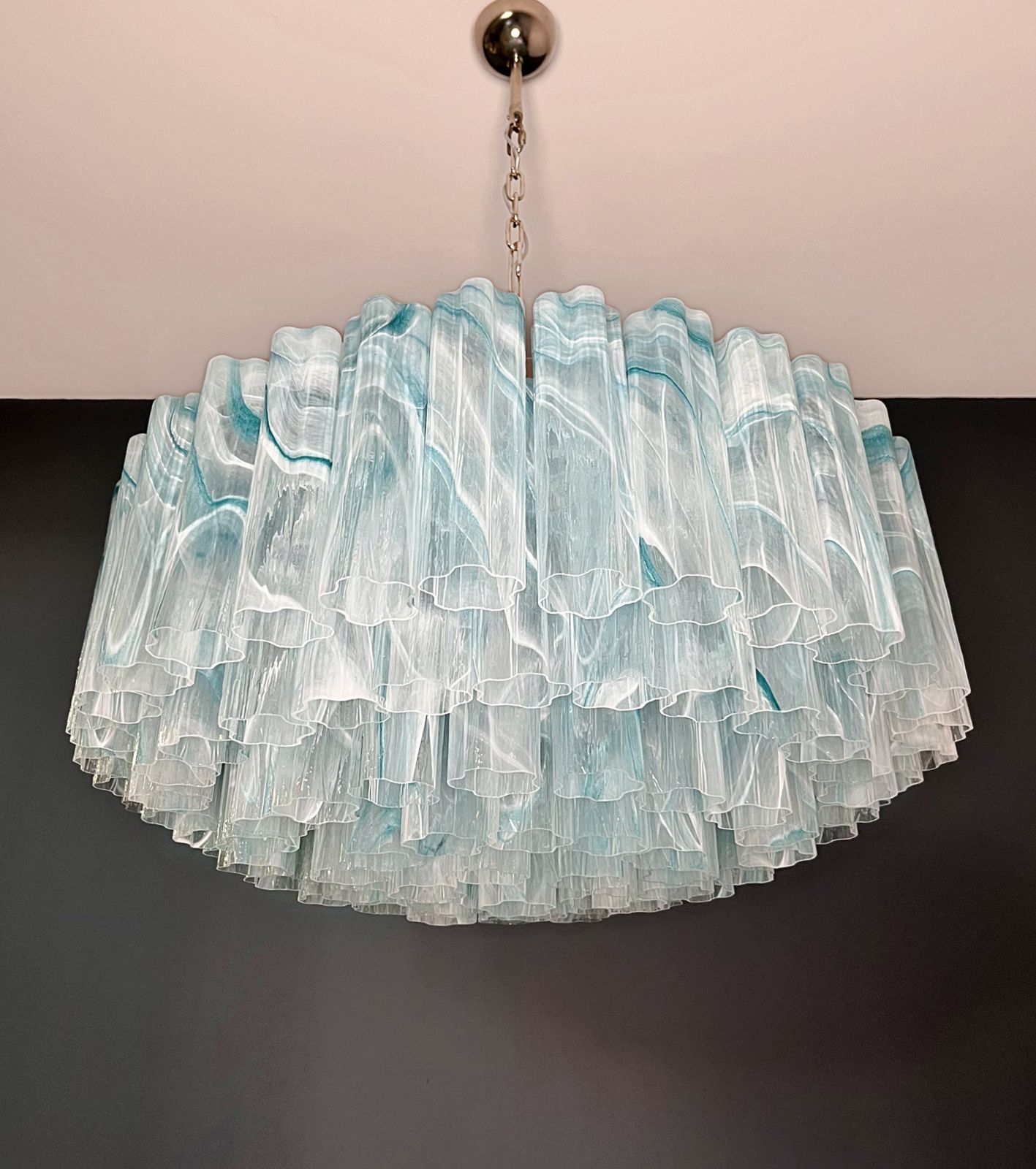 photo for sale Large Murano Glass Chandelier  101 Blue Alabaster Glass Tube