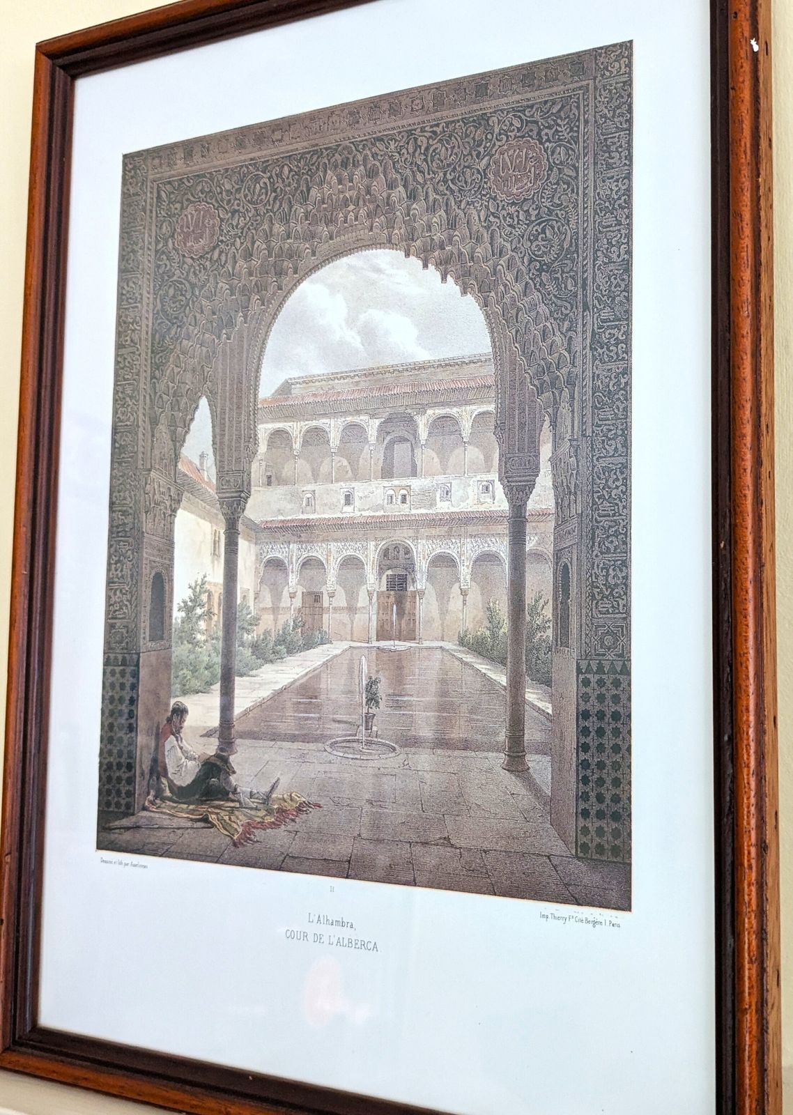 Antique Set Of Three Framed Prints Of The Alhambra Palace, Granada Spain photo vintage