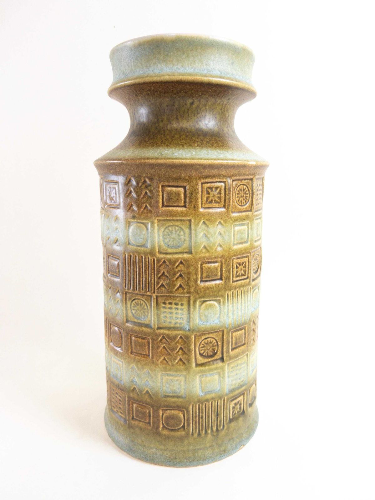 Bay Keramik Mint And Brown Ceramic Vase By Bodo Mans   West German Pottery Impressed Design   Bay Form 60 35 photo for sale