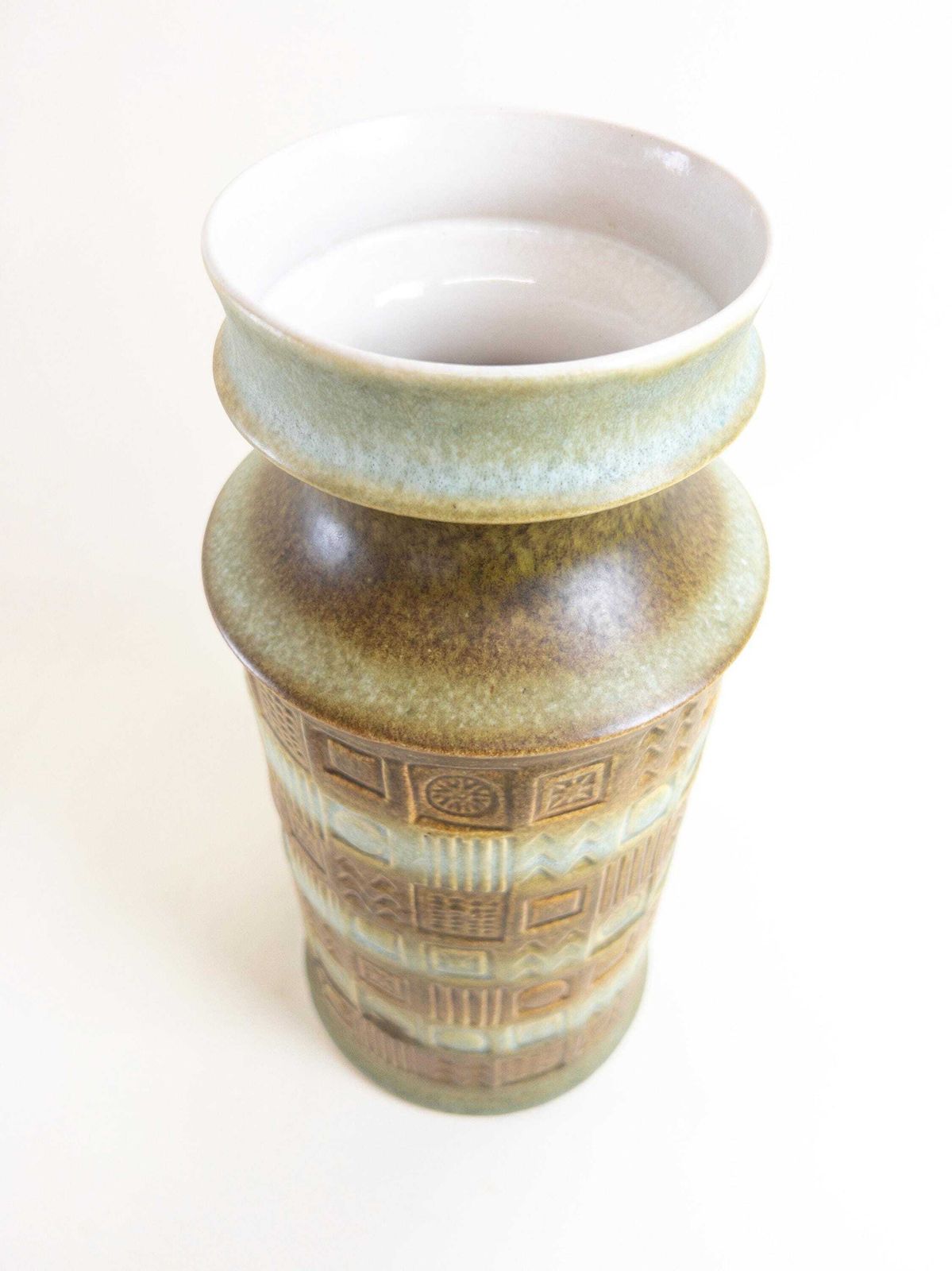 Bay Keramik Mint And Brown Ceramic Vase By Bodo Mans   West German Pottery Impressed Design   Bay Form 60 35 photo Home Decor