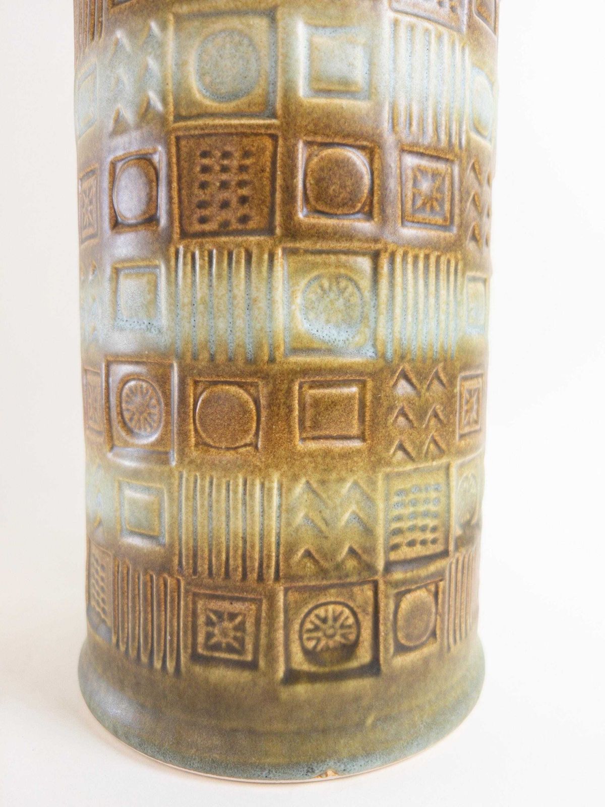 Bay Keramik Mint And Brown Ceramic Vase By Bodo Mans   West German Pottery Impressed Design   Bay Form 60 35 photo vinterior