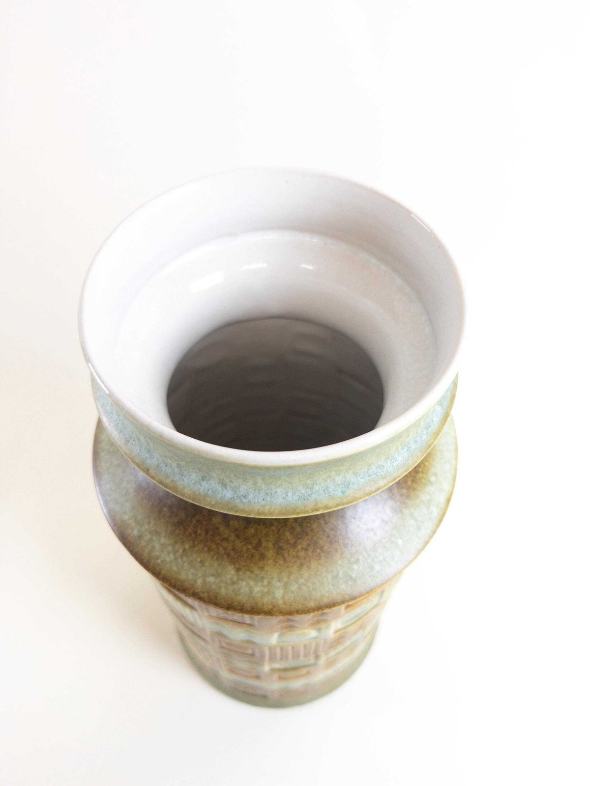 Bay Keramik Mint And Brown Ceramic Vase By Bodo Mans   West German Pottery Impressed Design   Bay Form 60 35 photo vintage