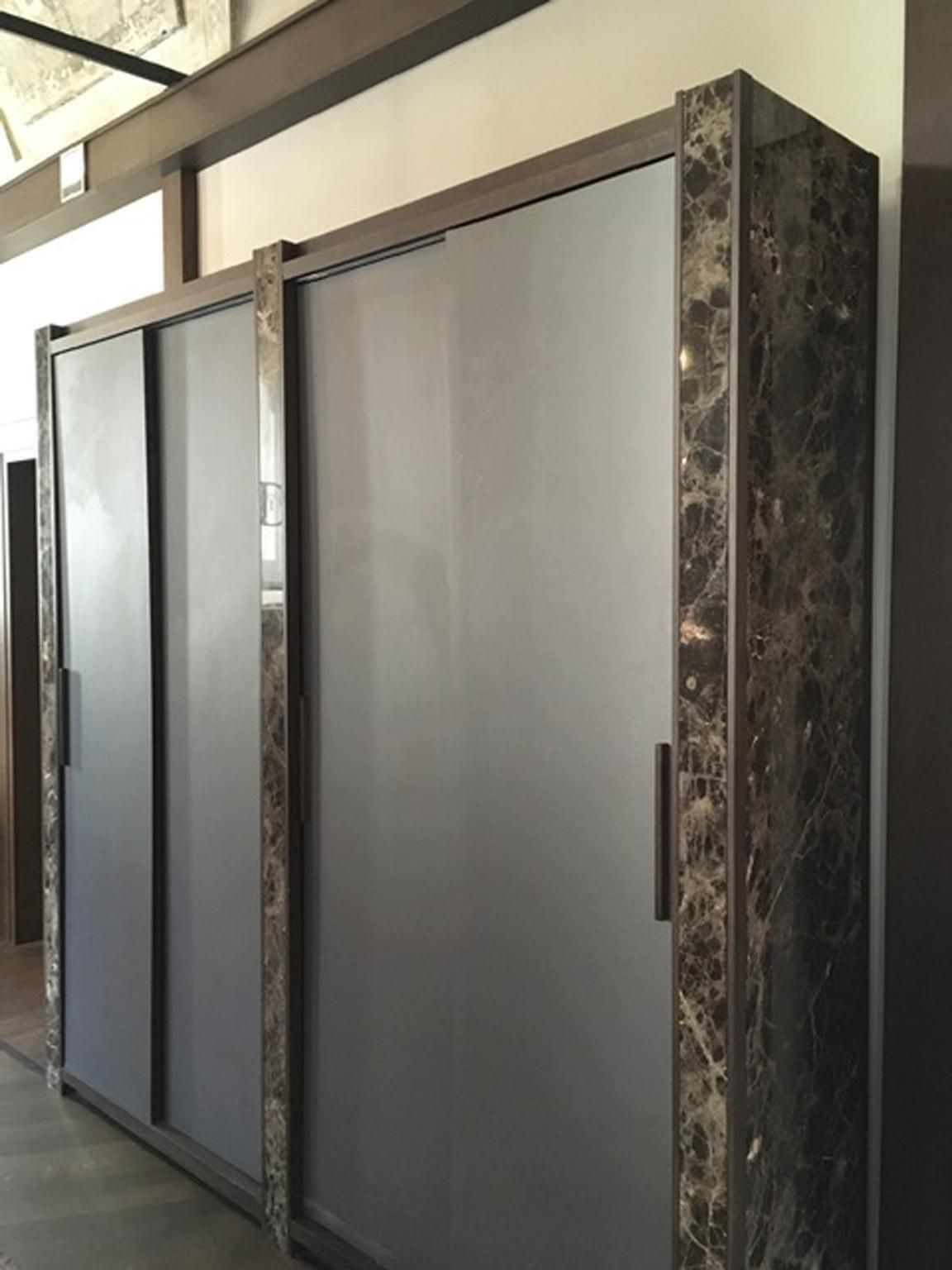Italian Contemporary Design Black Marble And Oak Wood Wardrobe photo vinterior