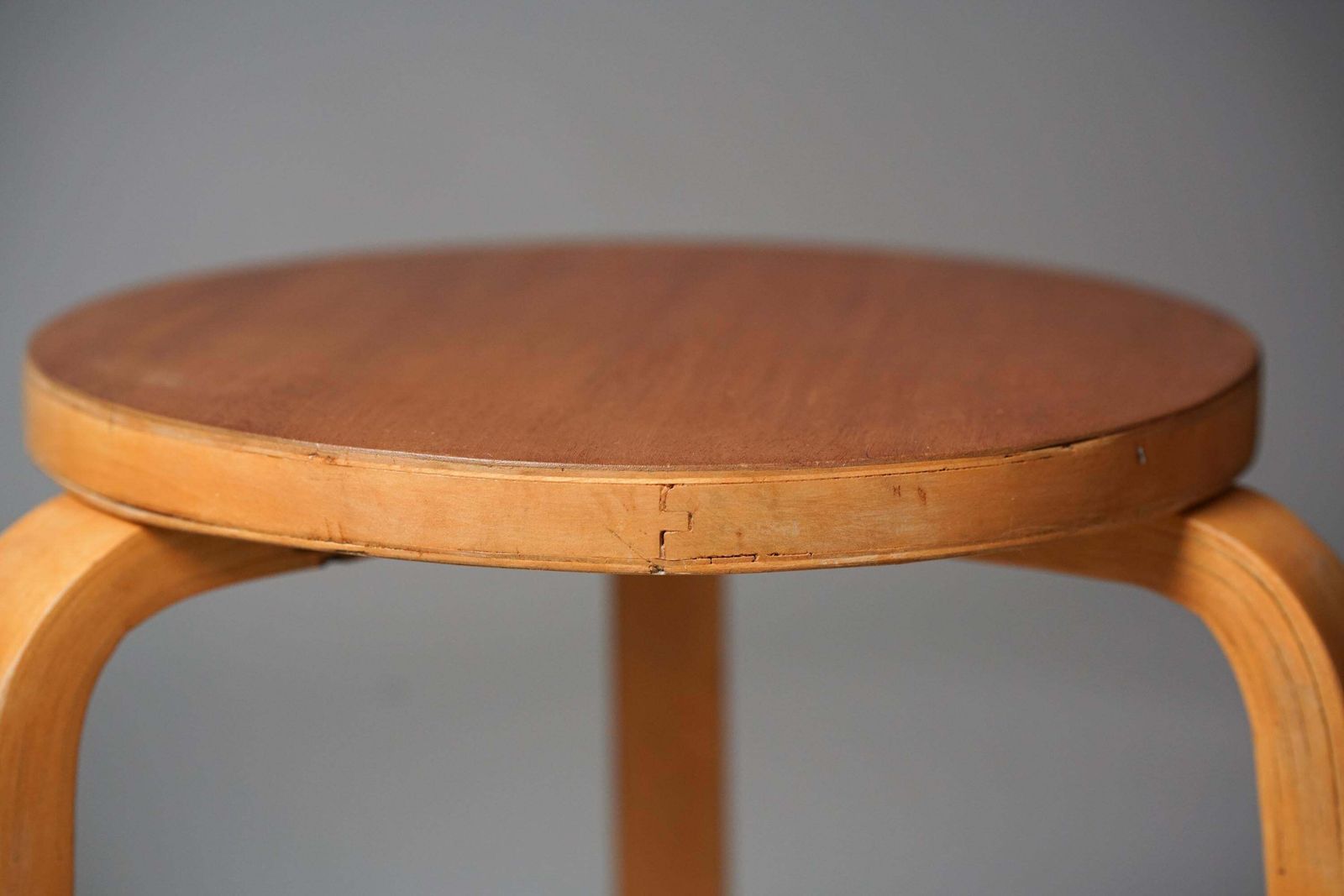 Pair Of Teak Aalto Model 60 Stools, Oy Huonekalu  Ja Rakennustyötehdas Ab, 1940s photo vintage