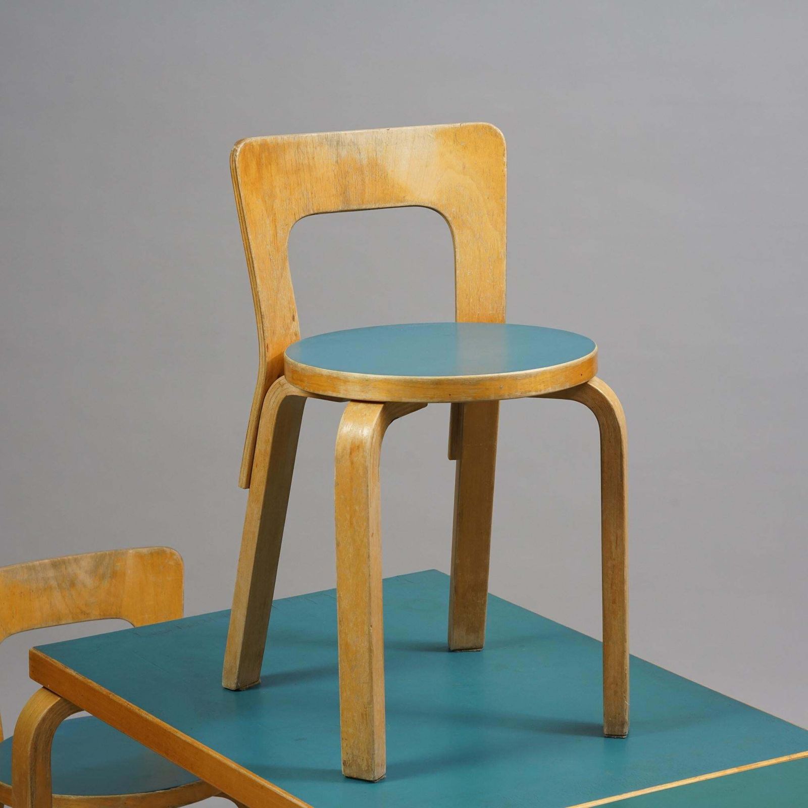 Furniture Alvar Aalto Dining Room Set Model Dl82 Table & Model 65 Chairs, Circa 1940s photo