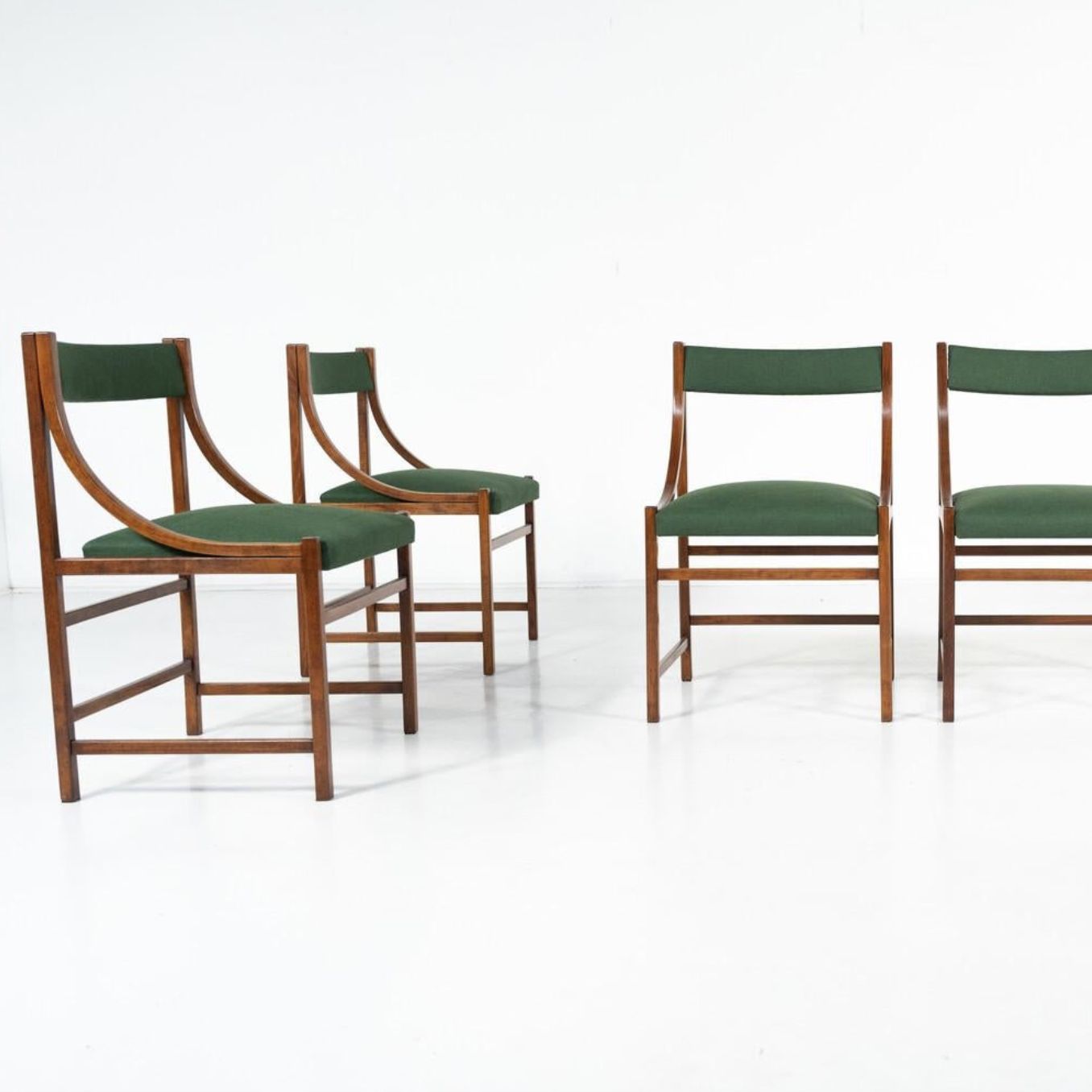 Mid Century Modern Set Of 6 Armchairs, Wood And Fabric, Italy, 1960s photo buy