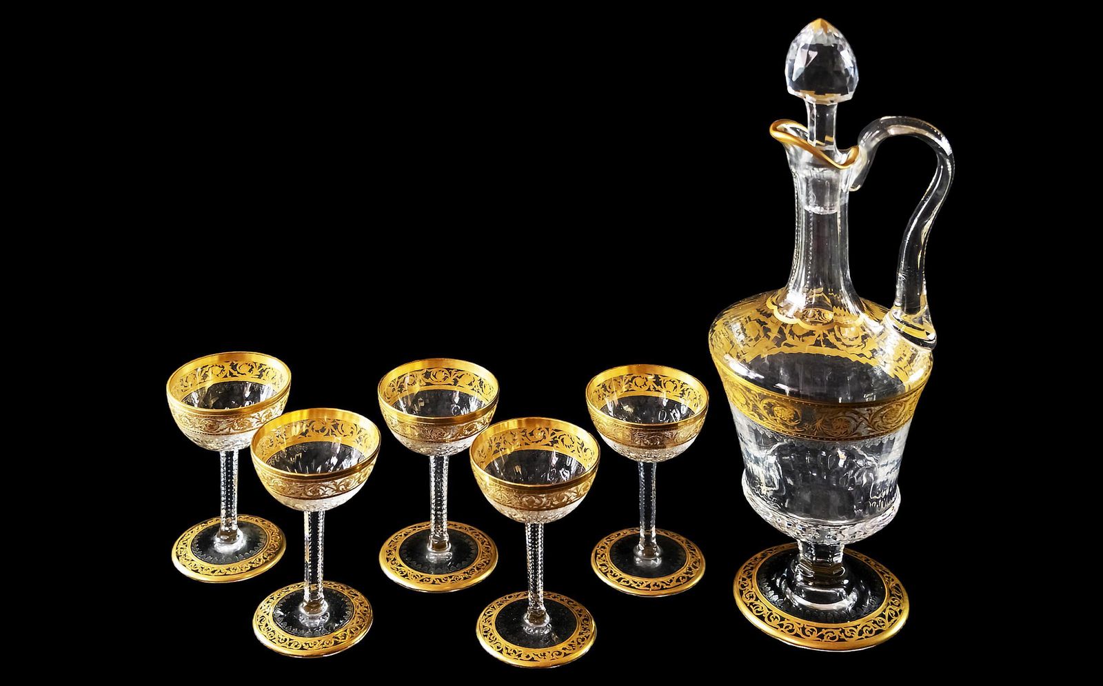 Set Of 6 Pcs. French Saint Louis Crystal Carafe With Sherry Glasses photo furniture