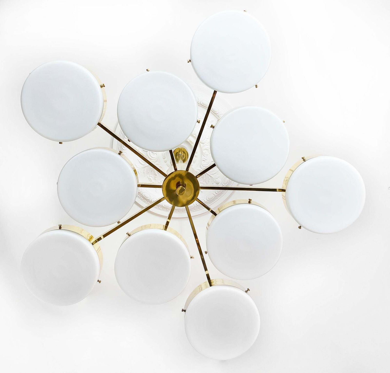 Italian Brass And Frosted Glass Chandelier photo for sale