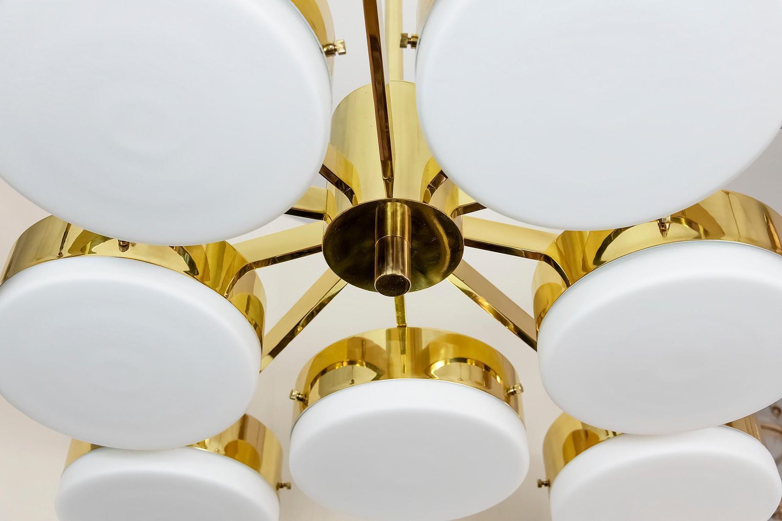 Italian Brass And Frosted Glass Chandelier photo Lighting
