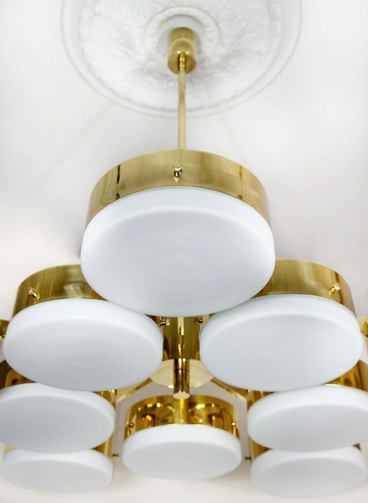 Italian Brass And Frosted Glass Chandelier photo buy