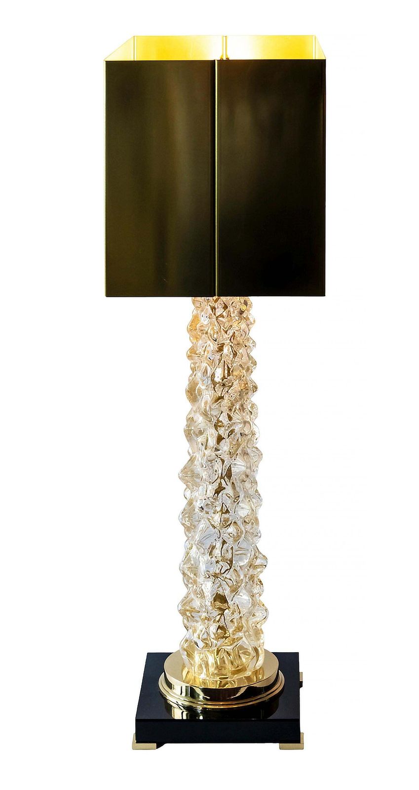Pair Of Italian Table Lamps In Murano Glass And Brass Shades photo 3314.0