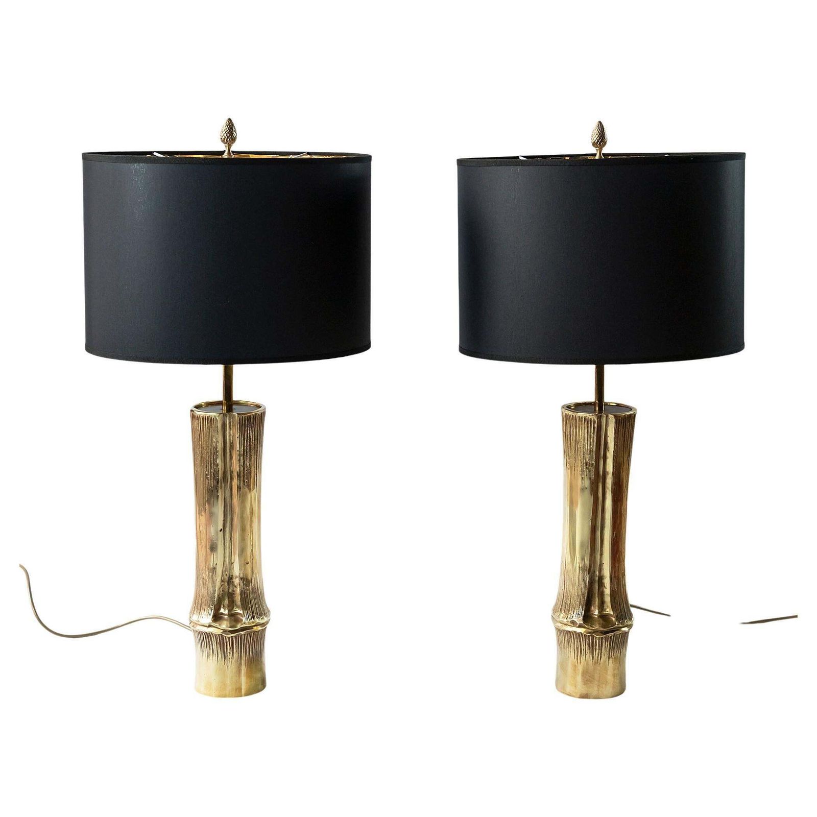Pair Of Vintage French Bronze Bamboo Table Lamps By Maison Charles