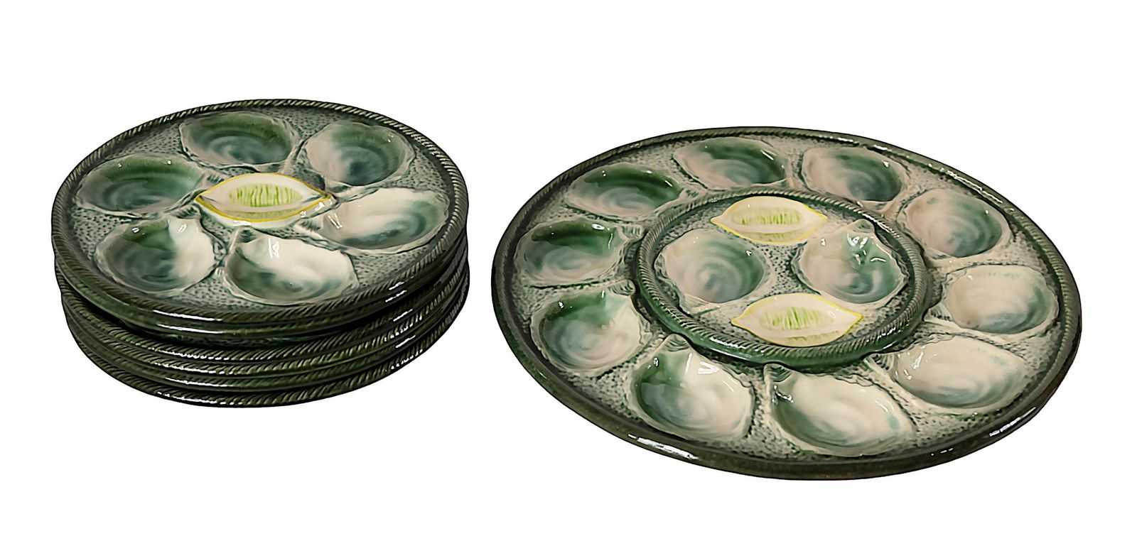Set Of 7 Pcs. French Majolica Oyster Plates Saint Clement, Circa 1950 photo furniture